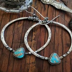 ANTHROPOLOGIE BOHO MOONSTONE TURQUOISE HOOPS